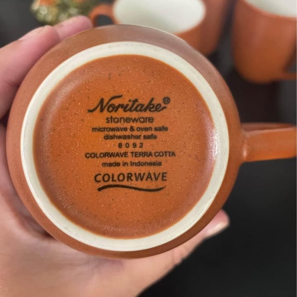 Set 4 Noritake Stoneware Colorwave Terra Cotta Mugs Coffee Cups Speckled Matte - Picture 4 of 4